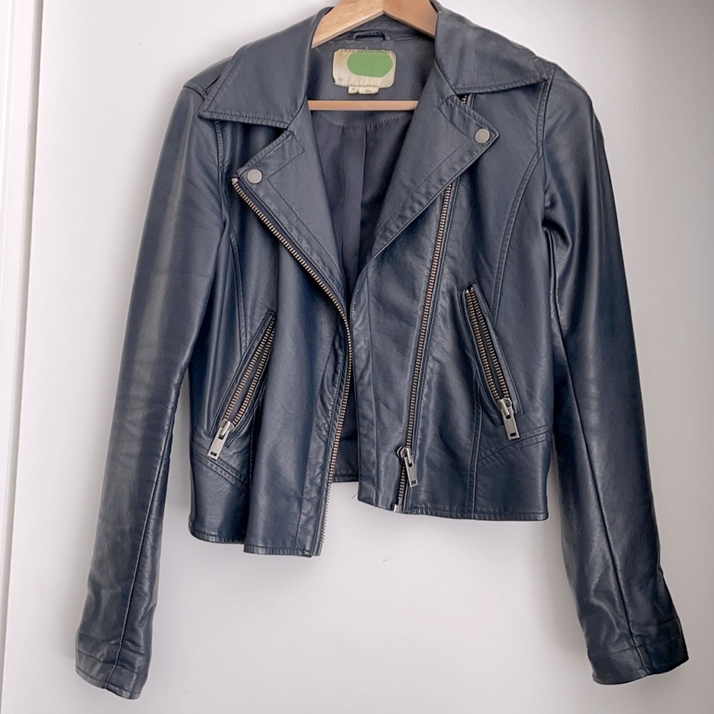 Anthropologie navy vegan leather jacket XS